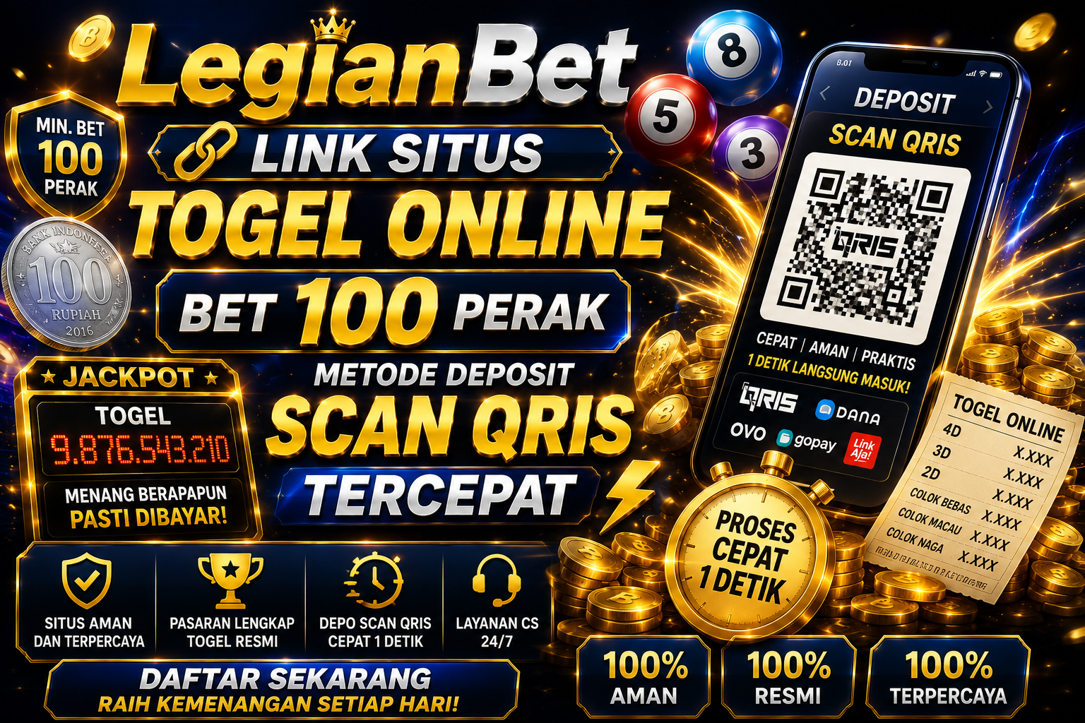 LegianBet : Link Situs Togel Online Bet 100 Perak Metode Deposit Scan Qris Tercepat